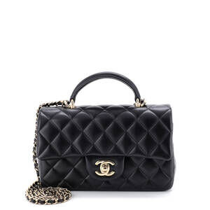Chanel Mini Classic Single Flap Top Handle Bag Quilted Lambskin